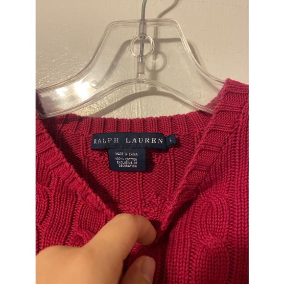 Vintage Pink Ralph Cable Knit Cotton Pullover Sweater with Yellow Embroidery - Picture 2 of 3